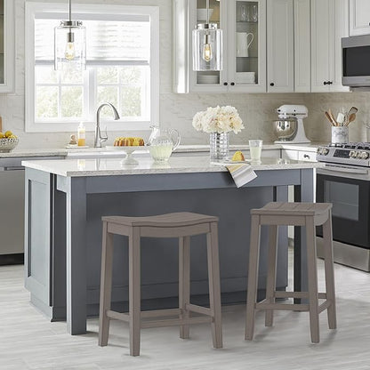 Hillsdale Fiddler Wood Backless Counter Height Stool with Saddle-Style Seat, Aged Gray