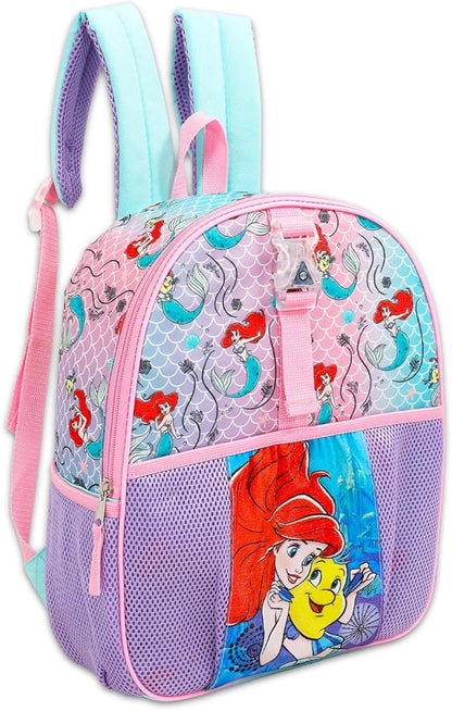 Disney The Little Mermaid Backpack and Lunch Box - Bundle with 16" Ariel Backpack, Lunch Bag, Pencil Holder, Water Bottle, Stickers, More | Little Mermaid School Bag for Girls Set