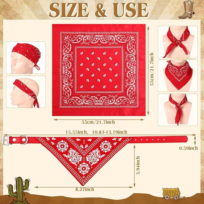 Cat Dog Bandana Collar & Owner Matching Paisley Pattern Bandana Women Headband Square Scarf Headwear Puppy Scarf for Small Dog Adjustable Cat Collar Triangle Neckerchief Handkerchief(Red)