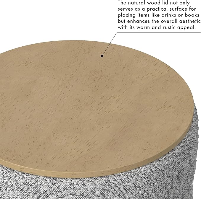 HomePop Channel Storage Ottoman with Wood Top - Cream Boucle with Gray Yarns