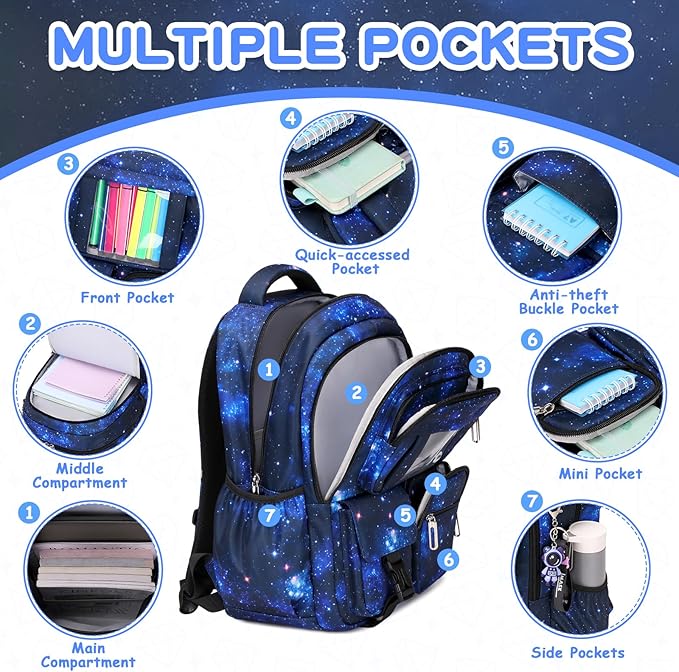 Kids Backpack for Girls Boys School Bags for Middle School Students Book Bag for Elementary Primary Kawaii Ita Backpack, Galaxy Astronaut