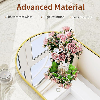 56" x 21" Arch Full Length Mirror - Floor Full Body Mirror with Aluminum Frame - Standing, Leaning or Hanging, for Bedroom, Living Room, Gold