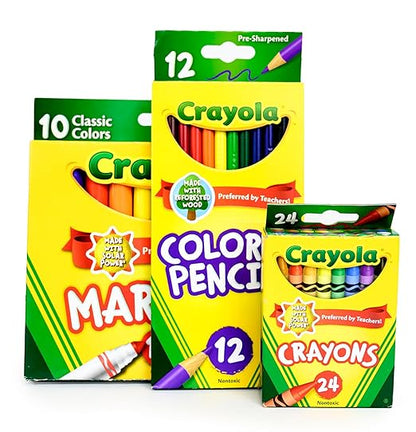 School Supply Boxes | Elementary School Case (4 Boxes) | Back to School Essentials Kit for Students & Teachers | Includes Wide-Ruled Paper Products, Crayons, Markers, Colored Pencils, & More