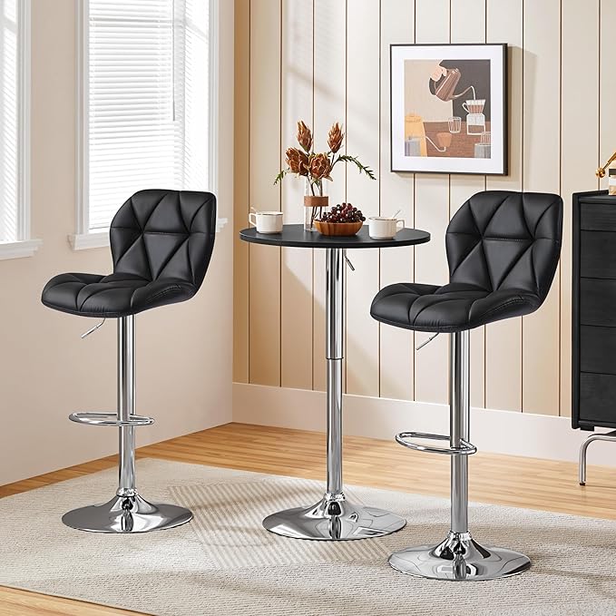 Yaheetech Bar Stools Set of 4, Adjustable PU Leather Swivel Barstools, Modern Counter Stools with Back and Footrest, Counter Height Barstools for Bar, Kitchen, Dining Room, Black