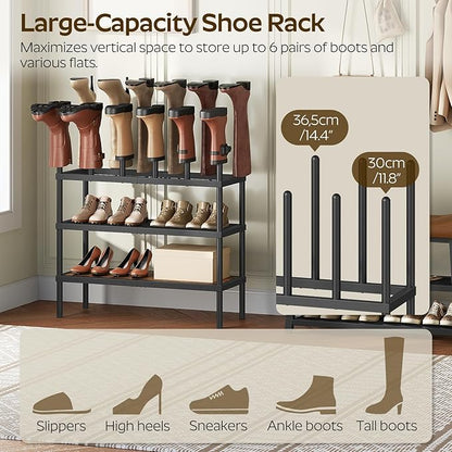 Free Standing Shoe Rack, 4 Tier Boots Rack Organizer, Tall Boots Rack for Closet, Cowboy Boot Storage, Holds 14 Pairs, Black and Rustic Brown SS29BR