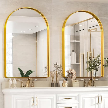 Suidia 22" x 30" Bathroom Mirror, Bathroom Vanity Mirror Metal Framed, Wall-Mounted Mirrors for Bedroom, Living Room, Entryway, Hallway, Gold, Arch Style