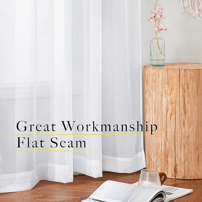 NICETOWN White Sheer Curtains 108 inches Long 2 Panels Set, Rod Pocket Airy & Breathable Voile Sheer Window Treatments with Light Filtering for Living Room/Bedroom, W30 x L108
