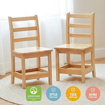 ECR4Kids Three Rung Ladderback Chair with Storage, 14in Seat Height, Classroom Seating, Honey, 2-Pack