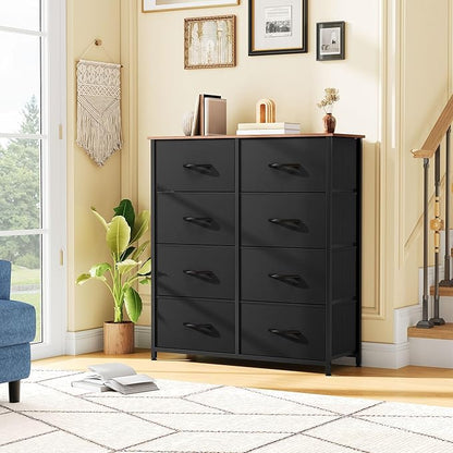 DWVO Fabric Dresser for Room, Tall Storage 8 Drawers, Black Dresser & Chest of Drawers, Storage Drawer Organizer for Closet, Living Room