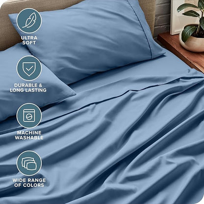Bare Home Split King Sheet Set - 1800 Ultra-Soft Microfiber Bed Sheets - Double Brushed - Deep Pockets - Easy Fit - 5 Piece Set - Bed Sheets & Pillowcases (Split King, Coronet Blue)