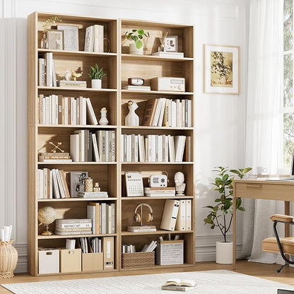 82" Tall Bookshelf, 7-Tier Open Shelves Bookcase, Freestanding Display Storage Shelves, Tall Bookcase Home Decor Furniture for Home Office, Living Room, Bedroom, Light Oak