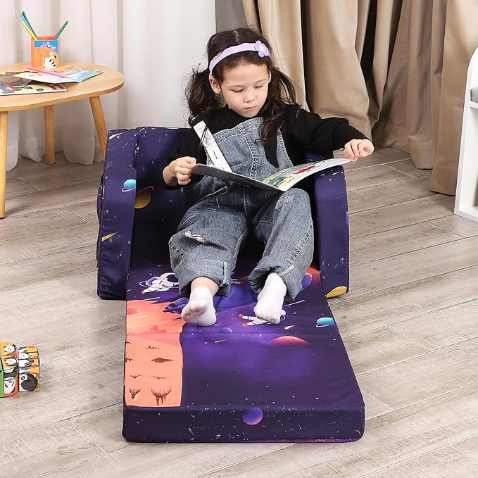 Astronaut Kids Sofa, 2-in-1 Kids Couch Fold Out, Convertible Sofa to Bed for Girls and Boys
