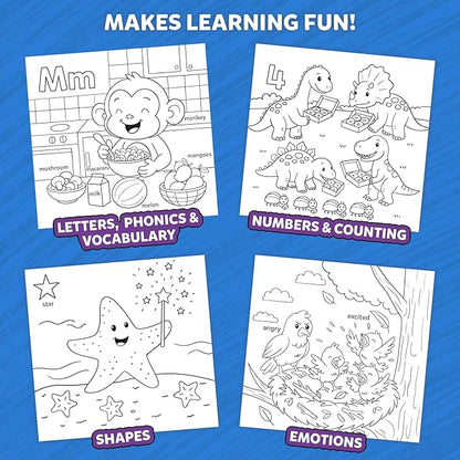 Skillmatics Color & Learn Activity Book – Letters, Numbers, Phonics & Shapes, 12 Retractable Mess-Free Crayons & 50 Pages, Educational Gift for Toddlers and Preschoolers Ages 3, 4, 5, 6