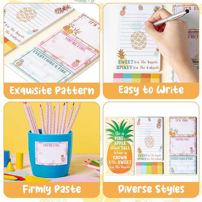 B1ykin Cute Sticky Note Set - Be A Pineapple Stand Tall Wear A Crown Be Sweet On The Inside Self-Stick Notes Pad, 550 Sheets Writing Memo Pages Sticky Notepad for Teacher Appreciation Gift (Pineapple)