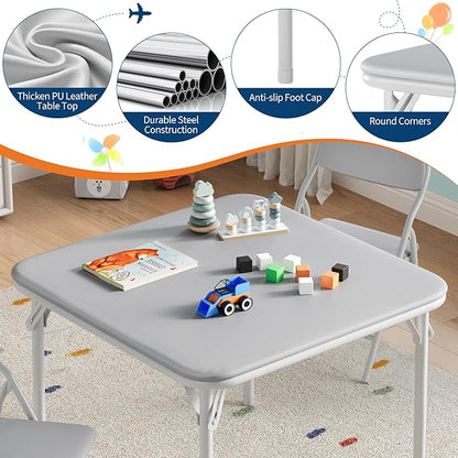 GarveeHome 3-Piece Kids Folding Table and Chairs Set, Toddlers Children's Activity Table and Chairs Set for Dining Room,Daycare,Classrooms