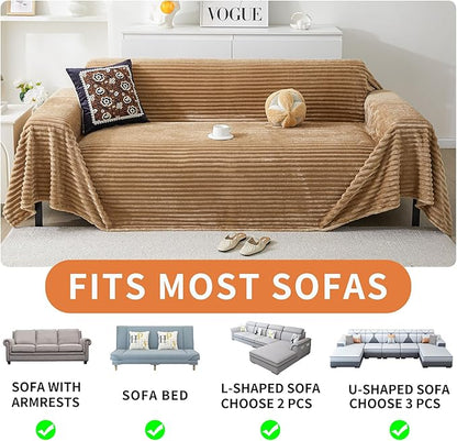 HAOMAIJIA Faux Fur Sofa Covers Couch Covers for 3 Cushion Couch Sofa Pet Friendly Soft Non Slip Couch Cover for Dogs Washable Sectional Couch Covers L Shape Furniture Protector (Khaki, 91"x150")