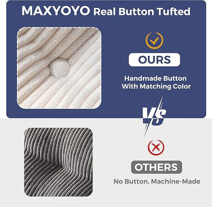 MAXYOYO 3 Seater Couch for Living Room, Boneless Couch with Tufted Cushion & Backrest, Upholstered Floor Sofa with Armrests, Sofa in A Box, No Assembly Required, Beige