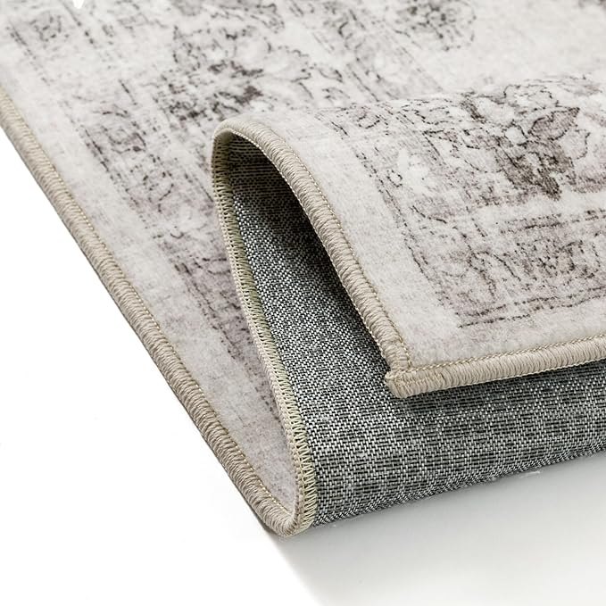 2x3 Area Rug Gray Washable Vintage Entryway Door Mat Carpet Small Non Slip Soft Low Pile Thin Kitchen Bathroom Retro Accent Throw Rug Entrance Bedroom Office Living Room