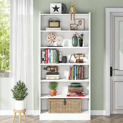 Tribesigns 78-inch Tall Bookcase, Modern 7-Tier White Library Bookshelf with Storage Shelves, Large Open Bookcases Display Shelving Unit for Bedroom Living Room Office