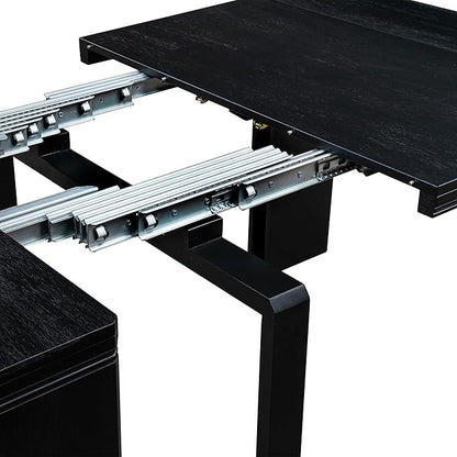 X02VE-206-50 - 5-pc Dining Room Table Set a Rectangular Dining Table and 2 wooden Benches and 2 Dark Gotham Grey Linen Fabric Chairs, 39x120 Inch, Wire Brushed Black