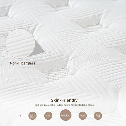 King Size Mattress, 12 Inch 5-Zone Pocket Spring Hybrid Mattress with Gel Memory Foam for Pressure Relief & Peaceful Sleep, Medium Firm, Mattress in a Box