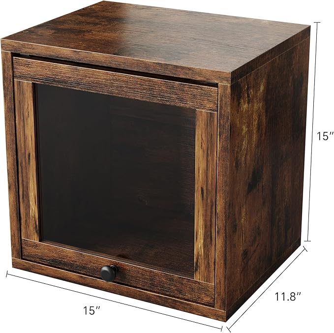 FUSUNBAO Magic DIY Cube Storage Organizer Stackable Cubes for Home Books Clothes Toy-Modular Cubby Storage System-Office Cubical-Bookcase Closet(Antique Brown, Glass Door Cube)