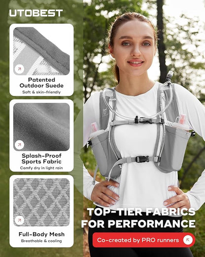 Running Vest, 5L Hydration Vest Lightweight, Breathable and Sweatproof Running Backpack, Adjustable Running Hydration Vest for Trail Running Marathon Race Jogging Cycling