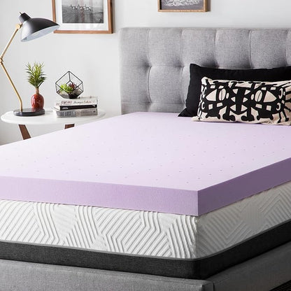 Lucid 4 Inch Lavender Infused Memory Foam Mattress Topper - Ventilated Design – Pressure Relieving Bed Topper - Mattress Pad – CertiPur Certified - Full Size
