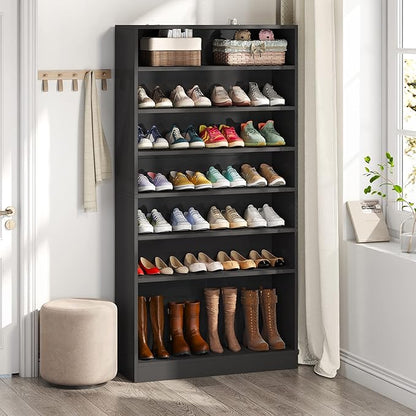 Tribesigns 2PCS Shoe Cabinet, 9 Tiers 40-45 Pairs Heavy Duty Wood Freestanding Shoe Storage Cabinet, 70.8'' Tall Shoe Cabinet with Open Storage for Entryway (Black)