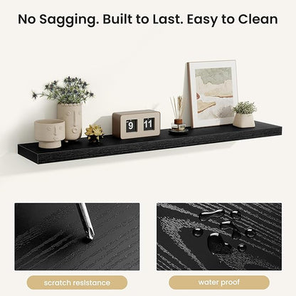 Fun Memories Floating Shelves for Wall, Rustic Wood Wall Mounted Shelves for Bathroom, Bedroom, Living Room & Kitchen, Storage Display Shelves, (Set of 2, Black, 48 in)