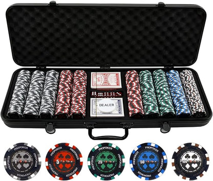 Pro Poker Chips, Poker Set - 13.5g 500 Piece Casino Clay Poker Chips with Denomination Numbers for Texas Holdem - New Upgraded Poker Chip Case