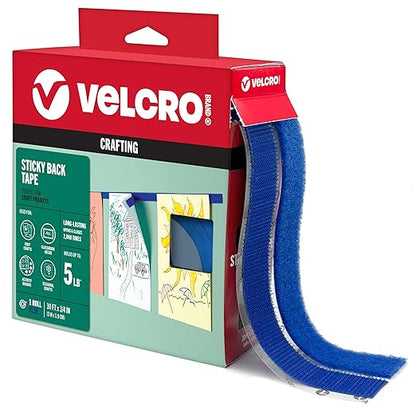 VELCRO Brand Colors | Blue Sticky Back Tape | 10ft Roll with Adhesive, Cut Strips to Length | Mount Classroom Décor, Create Seasonal Craft Projects | Organize Home or Office