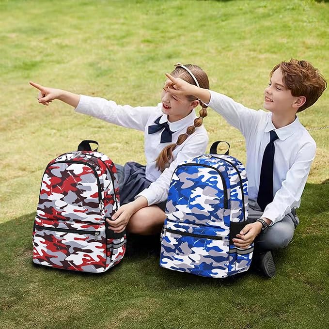 DSIUE Backpacks for Boys School Bags for Kids Elementary Bookbag and Lunch Box Set Camo Red
