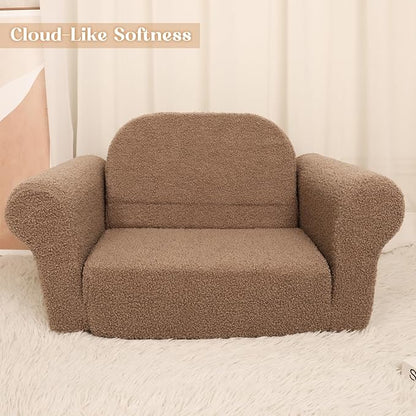 Chairs for Toddler, 2-in-1 Toddler Soft Teddy Baby Couch Fold Out, Convertible Chair to Lounger for Girls and Boys|Safety Certified | Gift for Children