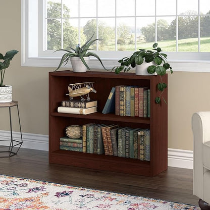 Bush Furniture Universal Bookcase, Low Storage and Display Bookshelf for Home Office or Living Room Organization, 2 Shelf, Vogue Cherry