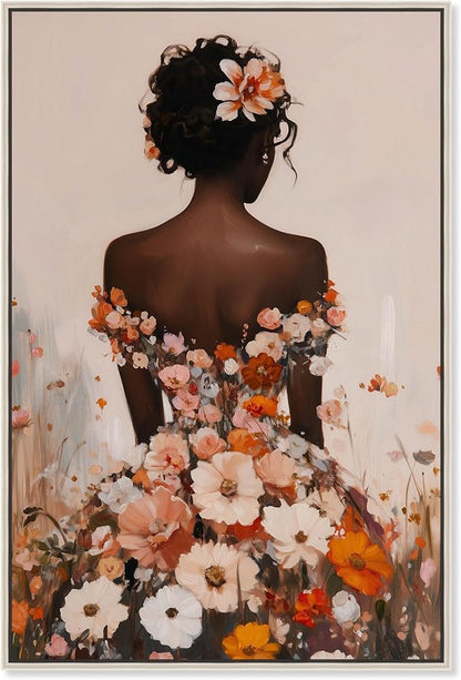 Autumn Bloom Dress Canvas Print Fashion Wall Decor by Art Remedy, Silver Frame, 10 x 15
