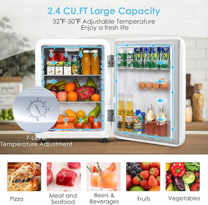 COSTWAY Compact Refrigerator, 2.4 cu ft. Single Door Small Fridge with Auto Defrost, Adjustable Temperature 32℉ to 50℉, Reversible Door, Removable Glass Shelves, Mini Fridge for Apartment, White