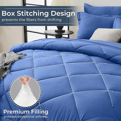 HEVUMYI Royal Blue Full Comforter Set - 7-Piece All Season Bed in a Bag Full, Ultra Soft Bedding Set with Comforter, Flat Sheet, Fitted Sheet, Pillowcases, Pillow Shams