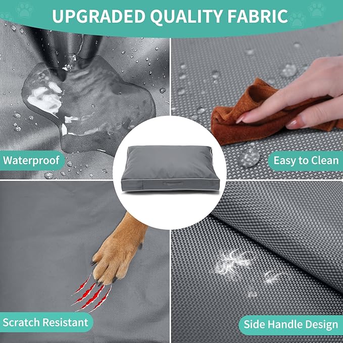 COSHNIBI Dog Bed Covers Replacement Washable,Waterproof Dog Bed Cover with Zip and Carry Handle for Dog/Cat 41''Lx29''Wx4''H-Grey