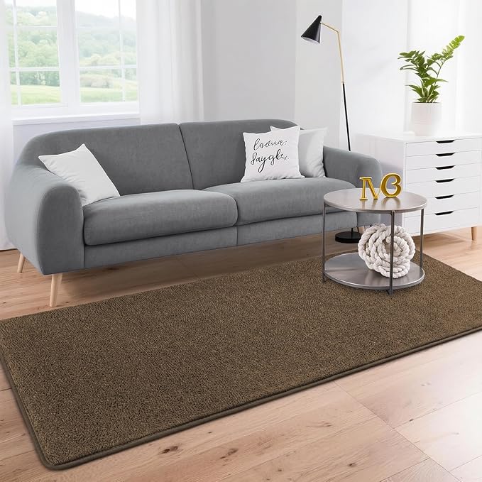 DweIke 2x6 Light Brown Runner Rugs, Thickened Memory Foam Bedside Rug for Bedroom Living Room, Washable Non-Slip Carpet for Kids Girls Nursery Dorm Room Decor