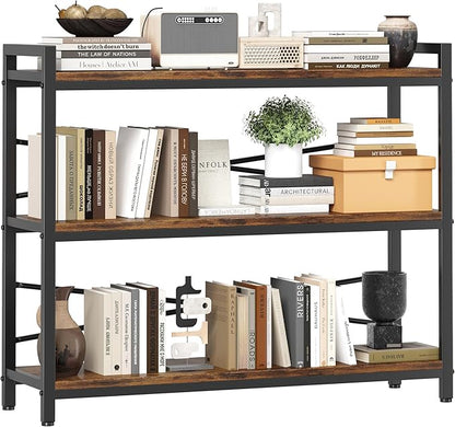 3 Tier Bookshelf 39.37" Width, Dorm Desk Hutch, Desk Shelf, Long Industrial Bookcase, Wooden Large Book Shelf for School Home Living Room Bedroom Office Storage(Vintage)