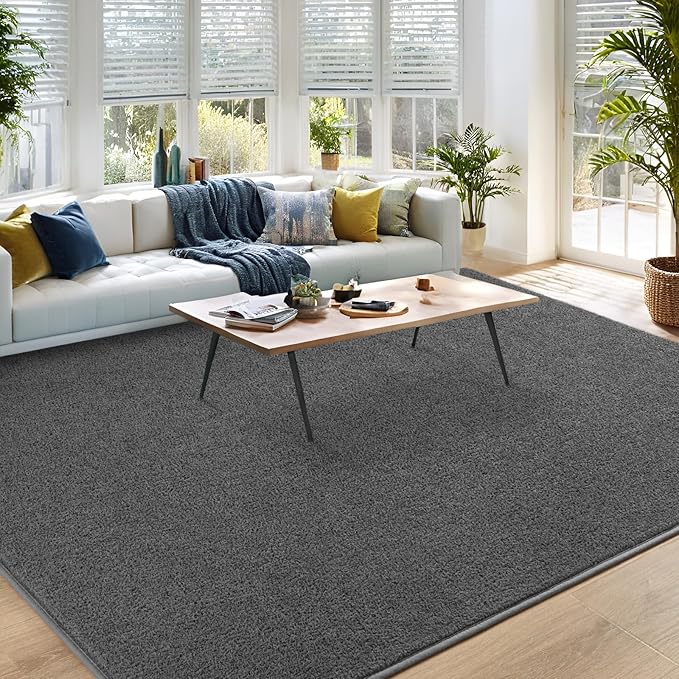 DweIke 5x7 Dark Grey Area Rugs for Bedroom, Super Soft Living Room Rug, Thickened Memory-Foam Throw Carpet, Non-Slip and Washable Carpets for Kids Boys Girls Room Dorm Nursery Home Decor