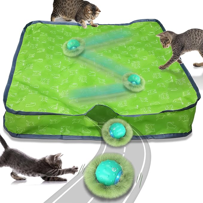Interactive Cat Toys for Indoor Cats,Automatic Moving Cat Ball in Pouch,Chirping Stimulation,Hide-n-Seek Chase Exercise Game,Motion Activate,Rechargeable Kitten Toys