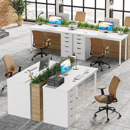 Tribesigns Computer Desk with 5 Drawers, 47 inches Rustic Brown Home Office Desk with Storage, Modern Simple Laptop Desk Study Writing Table for Small Spaces (1, White)