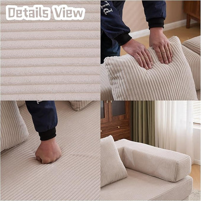 Convertible Sofa Bed, Compression Futon Sofa with Pillows & Armrest, Foldable Mattress Couch with Fixed-Shape Frame, Comfy Couch Lounge Sleeper Bed for Living Room Bedroom, Light Gray