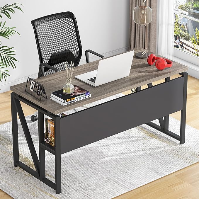 Tribesigns L Shaped Desk with Drawer Cabinet, 55" Executive Computer Desk and lateral File Cabinet, 2 Piece Home Office Furniture with Drawers for Hanging File, Doors with Locks (Gray, 55 inches)