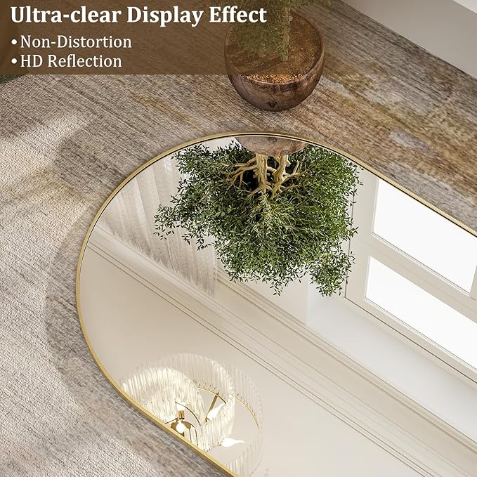 HARRITPURE 71"x30" Arched Full Length Mirror Free Standing Leaning Hanging Mounted Mirrors Aluminum Frame Modern Simple Home Decor for Living Room Bedroom Cloakroom, Gold