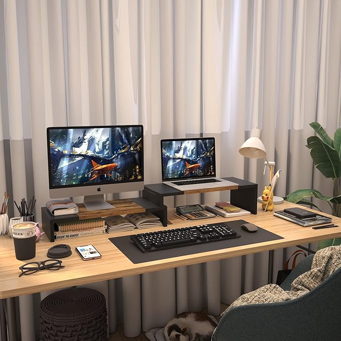 WESTREE Dual Monitor Stand - Riser 2 Shelf Computer with Adjustable Length and Angle, Stands for Monitors, Desktop Organizer PC, Computer, Laptop