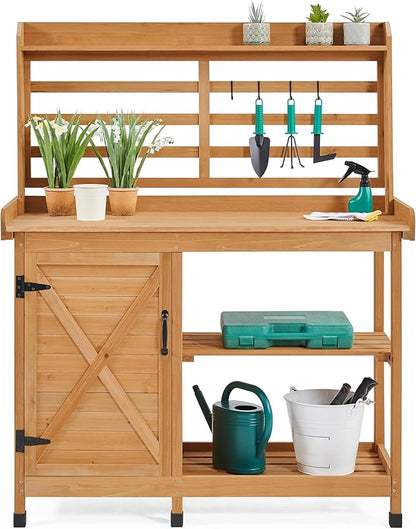Yaheetech Outdoor Potting Bench, Large Horticulture Work Table Workstation with Storage Cabinet Shelf & Planting Working Console for Patio/Lawn/Garden - Wood