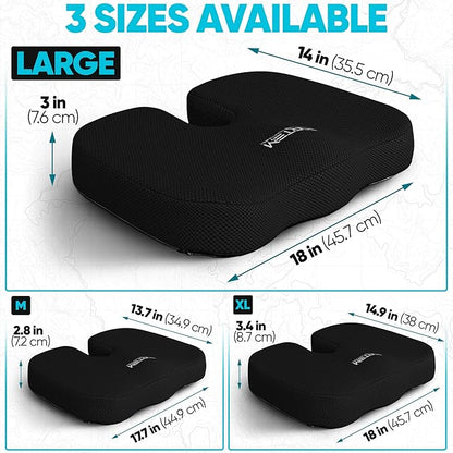 FORTEM Seat Cushion, Office Chair Cushion, Lumbar Support Pillow for Office Chair, Memory Foam Sciatica Coccyx Tailbone Pressure Pain Relief, Car Sitting Pad, Washable Non Slip